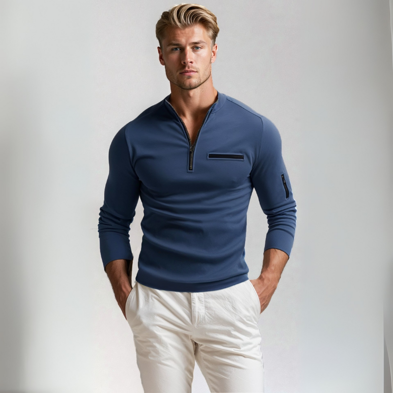 Men's half-zip pullover lightweight casual jumper - stylish everyday wear
