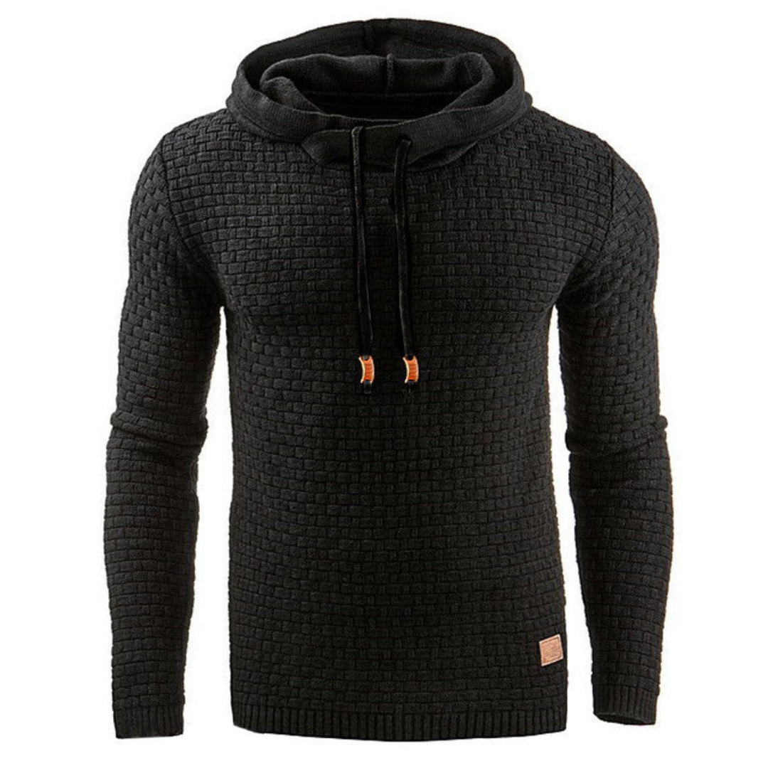 Men's hooded jumper textured knitwear grey casual - long sleeve pullover, warm fabric for everyday wear