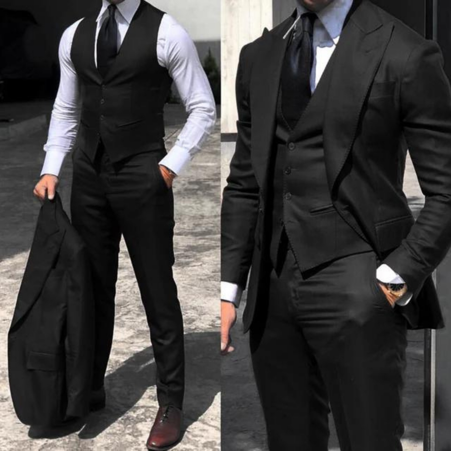 3-piece men's blazer set tailored suit - sophisticated office attire with vest, trousers, and jacket