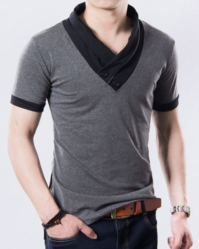 Men's short sleeve t-shirt distinctive collar casual wear - modern everyday style, soft fabric