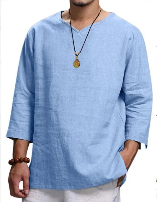 Men's linen style casual t-shirt - relaxed fit short sleeve top for everyday wear