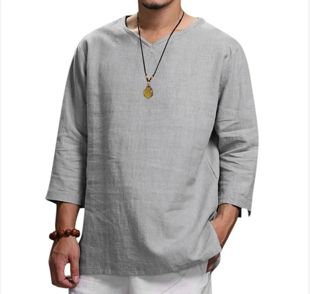 Men's linen style casual t-shirt - relaxed fit short sleeve top for everyday wear