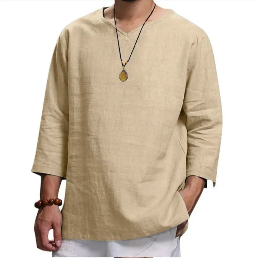 Men's linen style casual t-shirt - relaxed fit short sleeve top for everyday wear