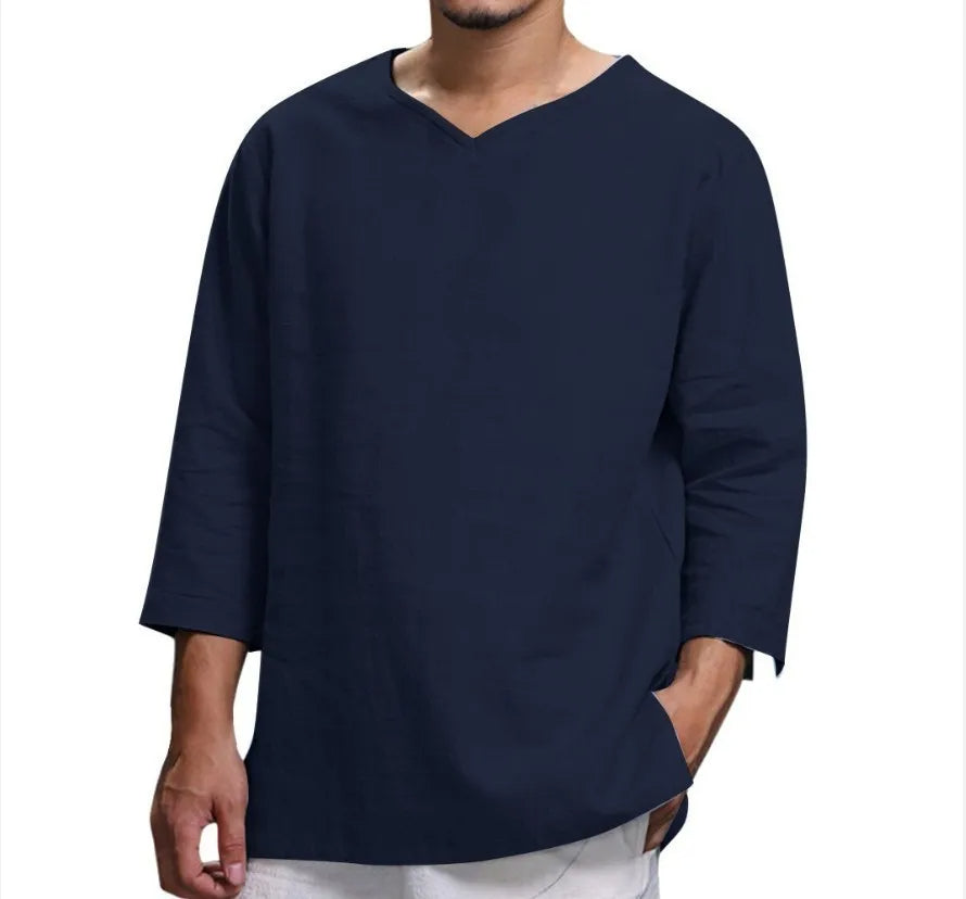 Men's linen style casual t-shirt - relaxed fit short sleeve top for everyday wear