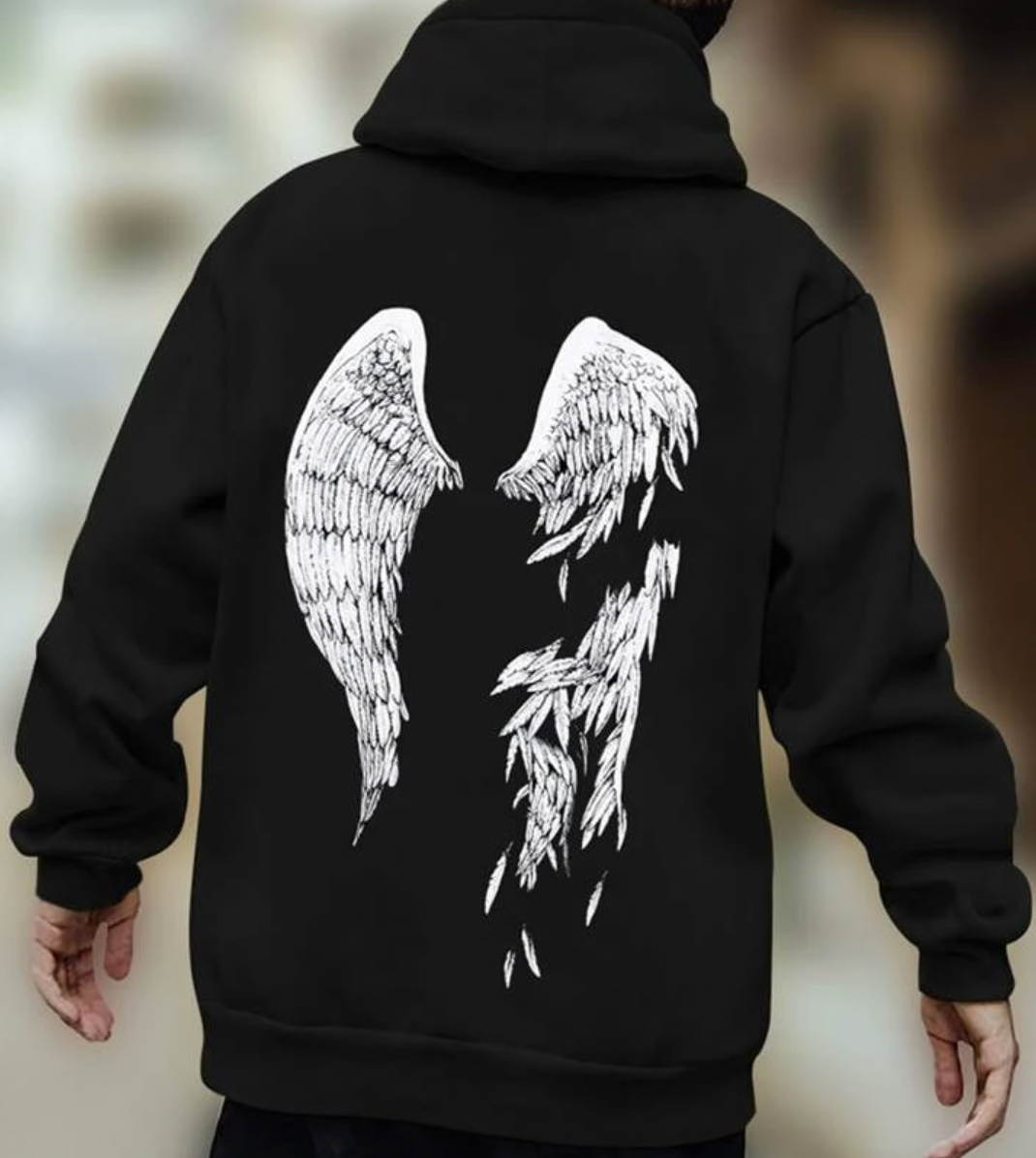 Men's casual hoodie with artistic wing design - unique stylish wear for everyday use