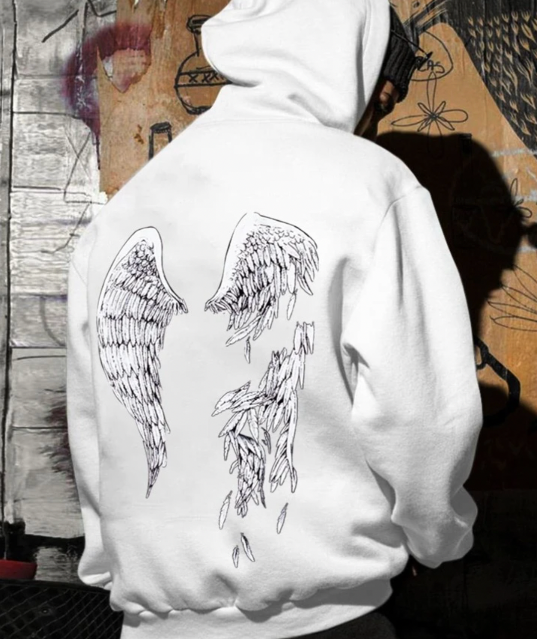 Men's casual hoodie with artistic wing design - unique stylish wear for everyday use