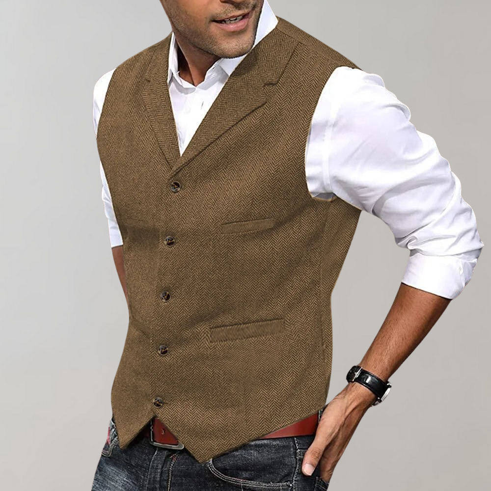 Men's tailored fit evening waistcoat - herringbone fabric gilet for formal events