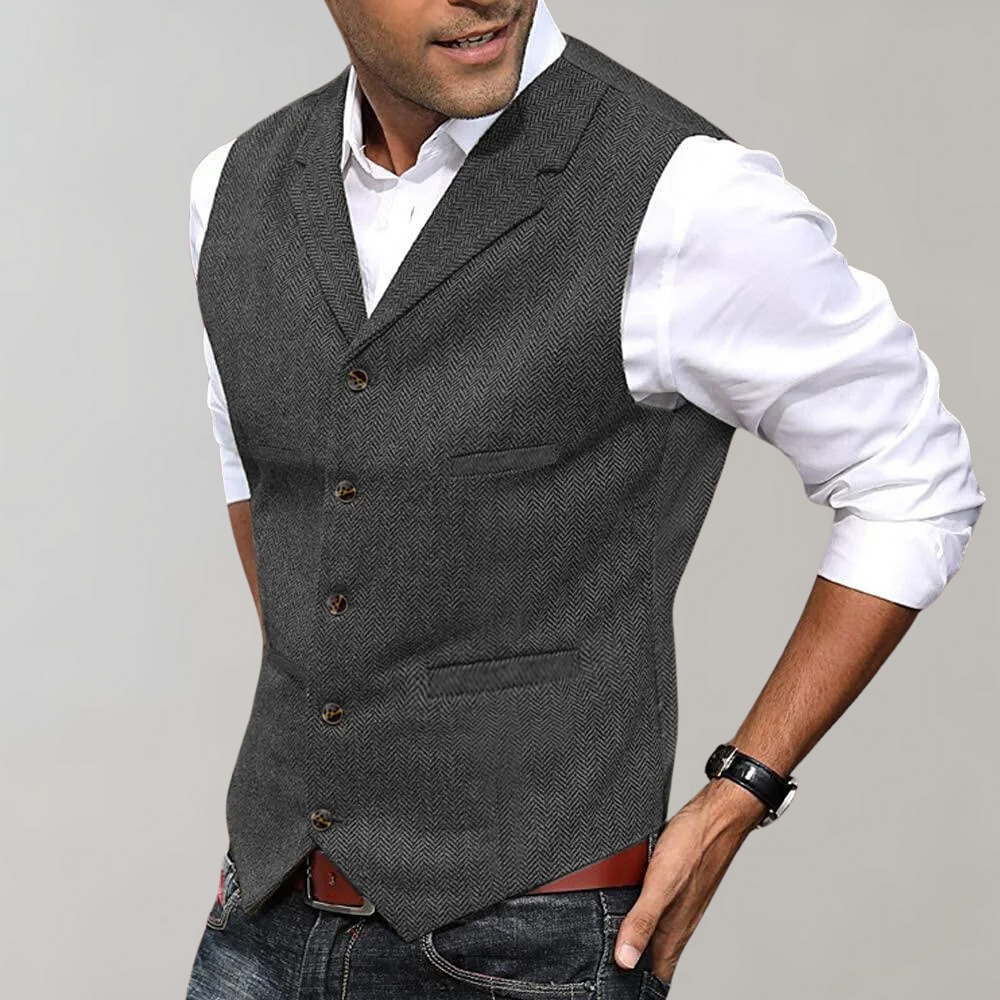 Men's tailored fit evening waistcoat - herringbone fabric gilet for formal events