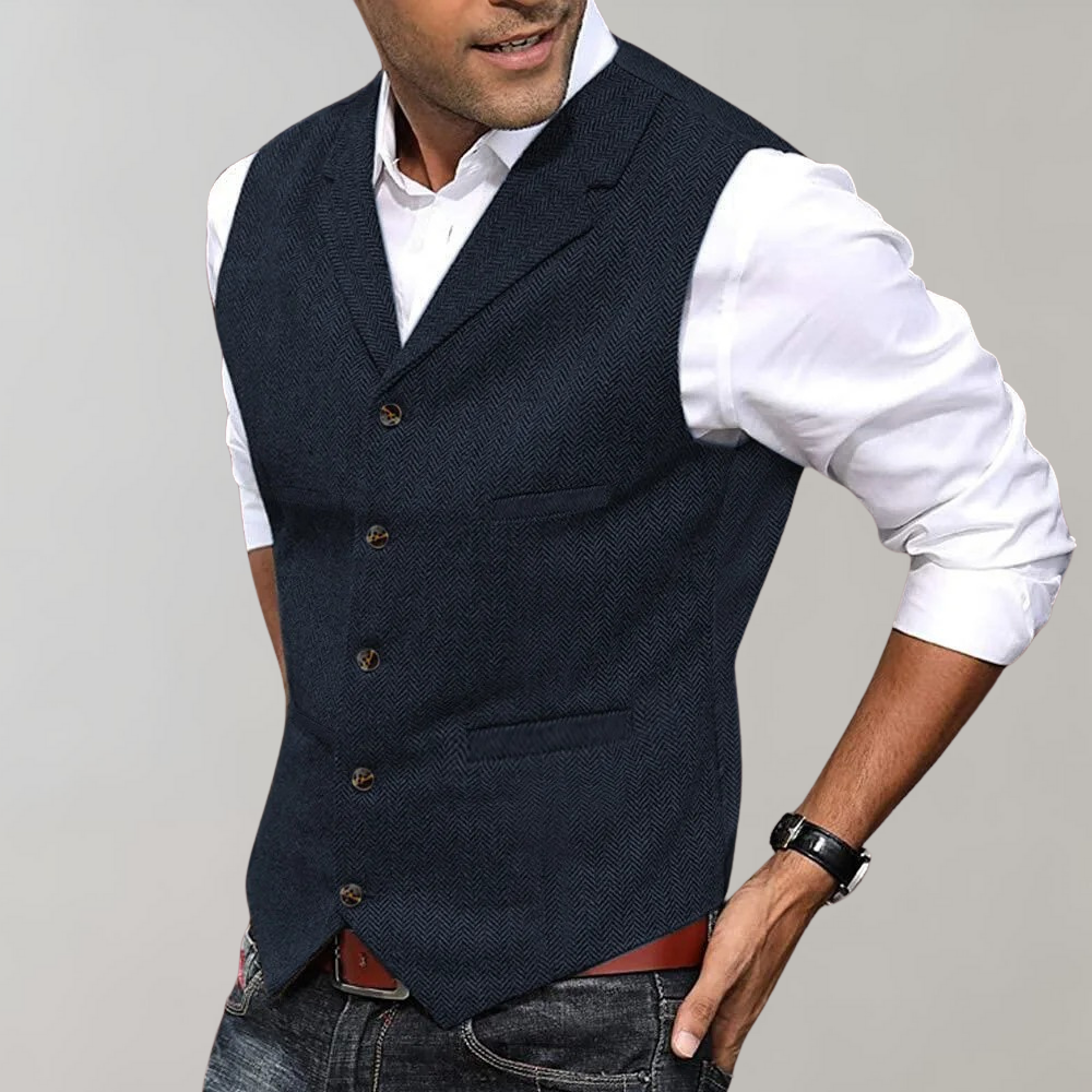 Men's tailored fit evening waistcoat - herringbone fabric gilet for formal events