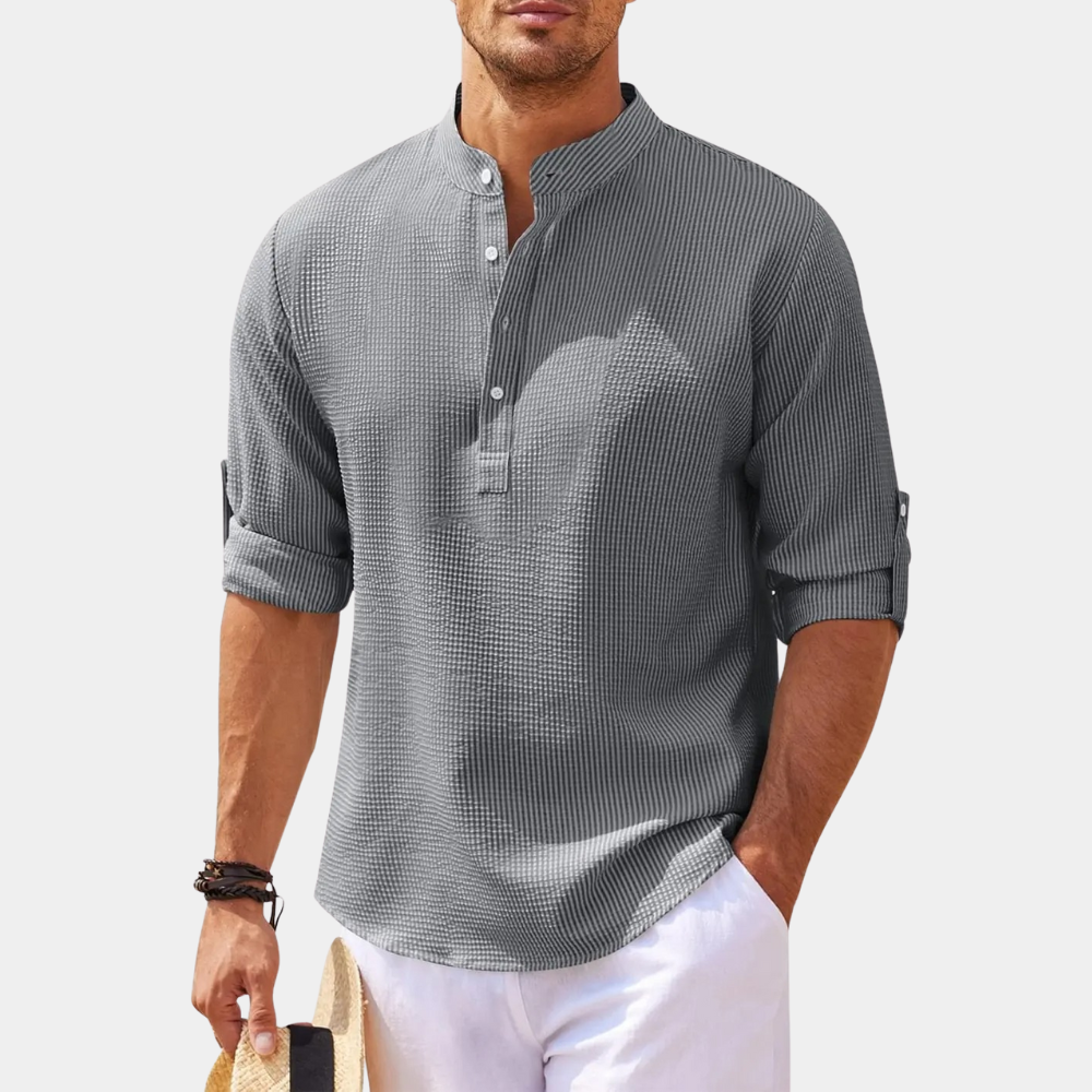 Men's lightweight henley shirt - versatile long sleeve top for casual summer wear