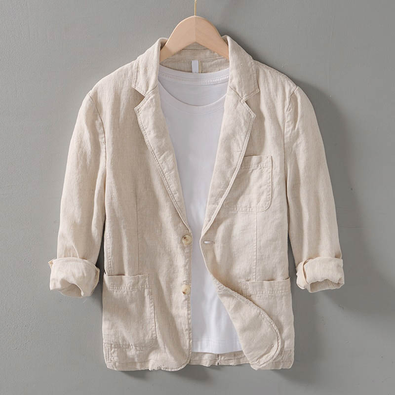 Men's linen blazer lightweight summer jacket - stylish office attire with functional pockets