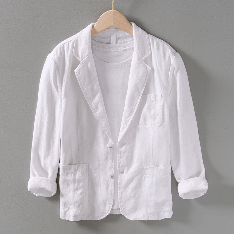 Men's linen blazer lightweight summer jacket - stylish office attire with functional pockets