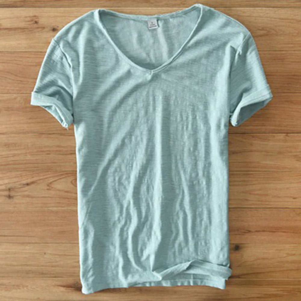 Men's v-neck t-shirt soft cotton blend casual wear - lightweight short sleeve top for everyday comfort