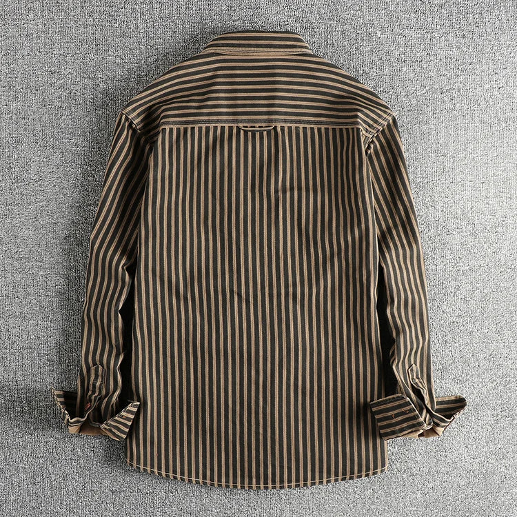Men's casual shirt durable long sleeve striped design - versatile office and weekend wear