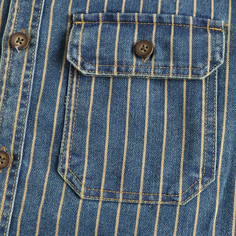 Men's denim utility shirt durable long sleeve - classic striped design for casual wear