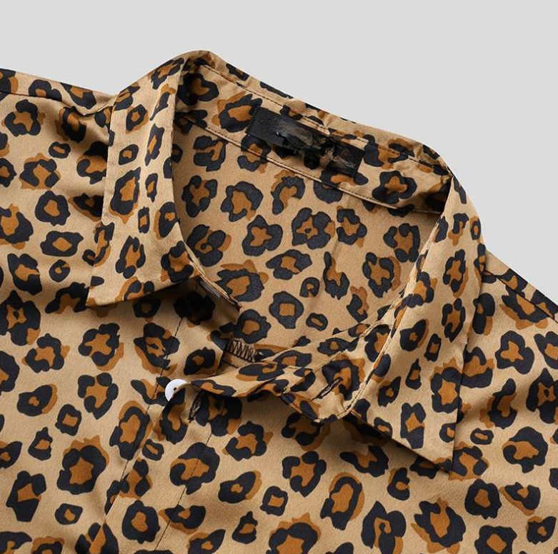 2-piece men's casual shorts and shirt set - trendy leopard print outfit for summer fun - comfortable fit