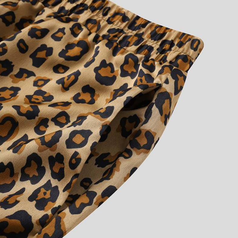 2-piece men's casual shorts and shirt set - trendy leopard print outfit for summer fun - comfortable fit