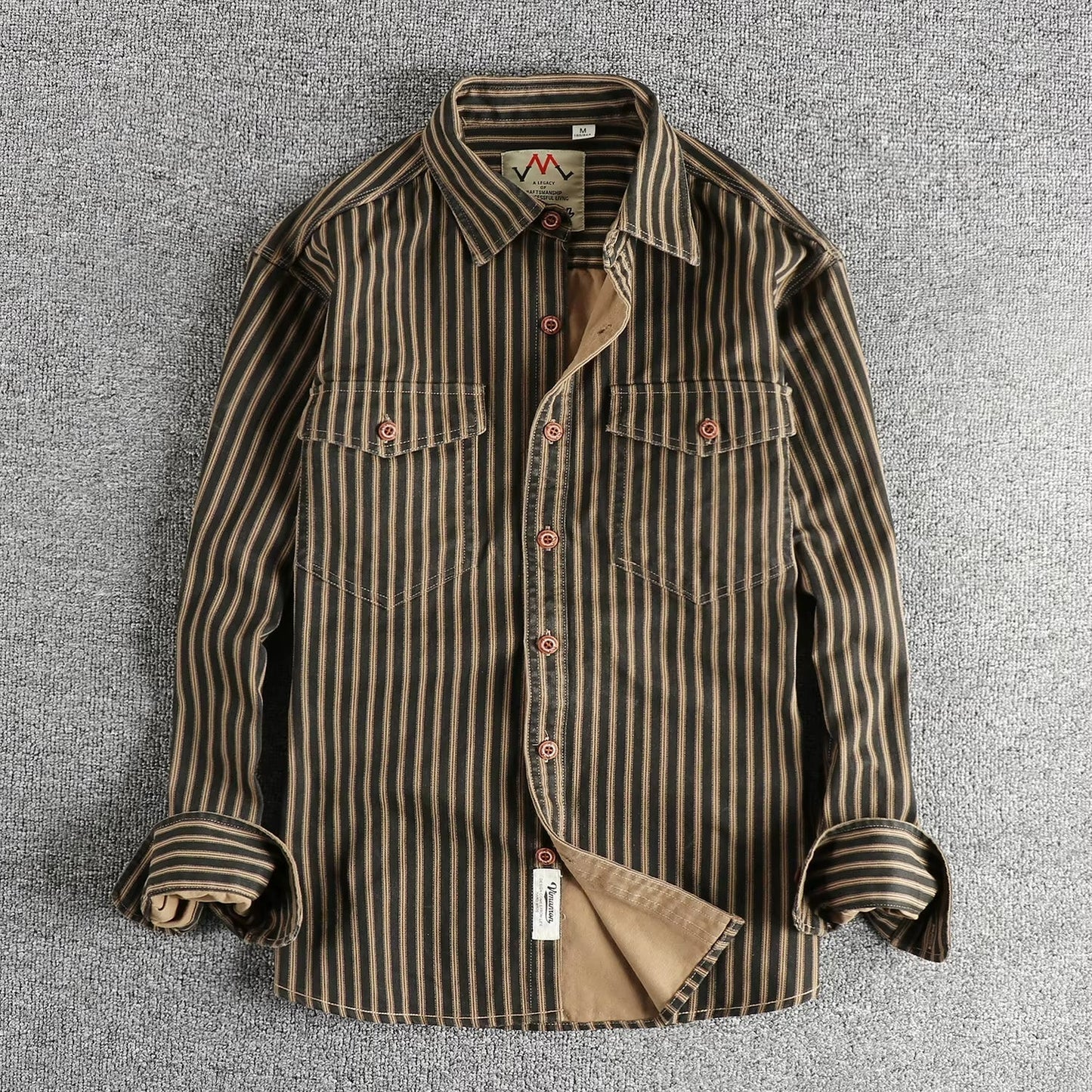 Men's casual shirt durable long sleeve striped design - versatile office and weekend wear