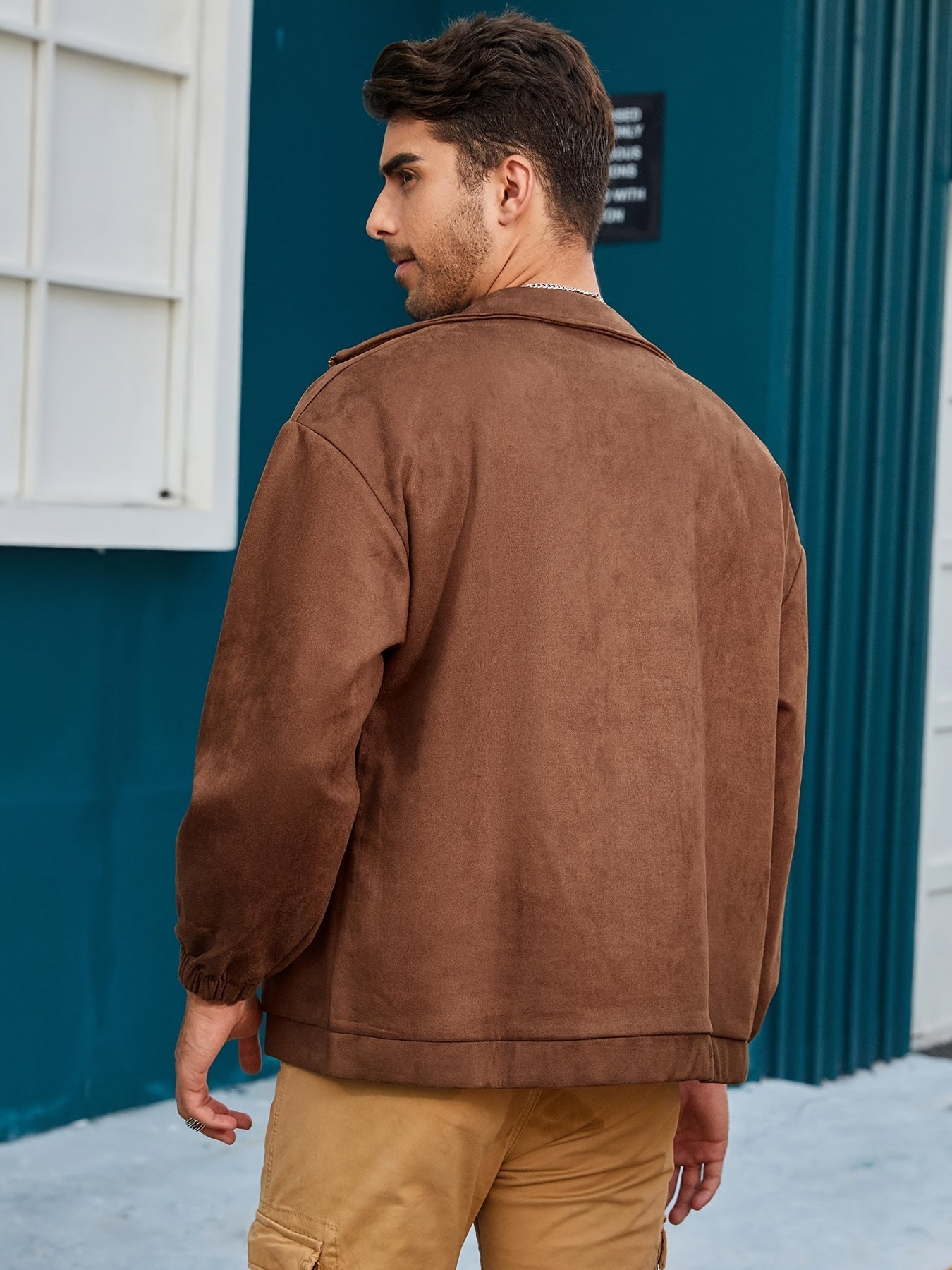 Men's zip-up jacket - sleek brown lightweight outerwear for everyday style