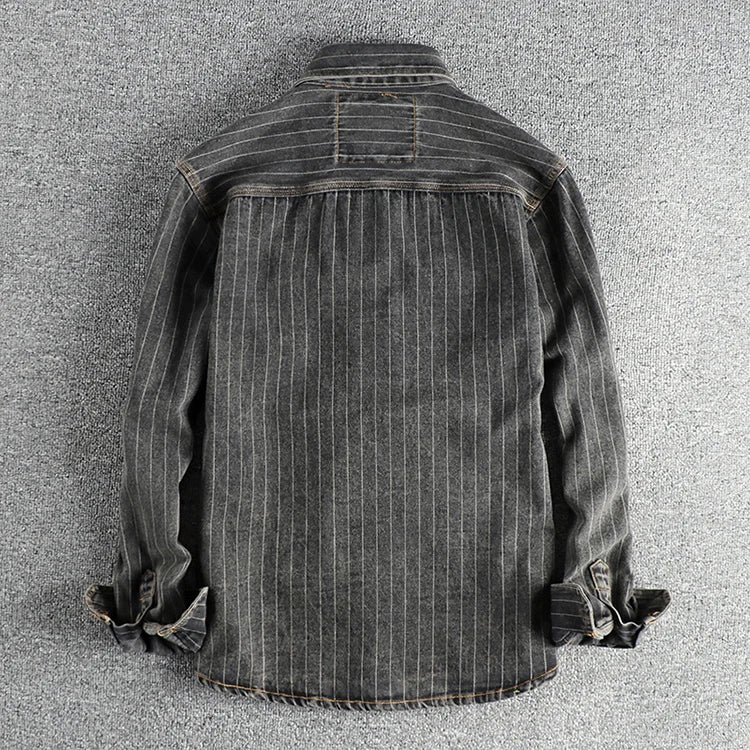Men's casual shirt modern striped denim top in grey - stylish weekend attire