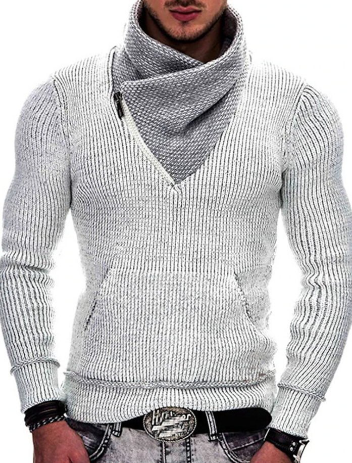 Men's ribbed winter pullover - premium knit fabric for casual wear