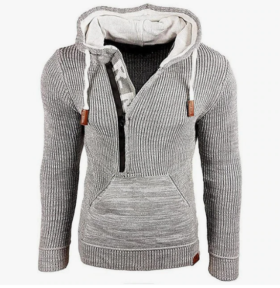 Men's vintage knit pullover - cozy casual hoodie with kangaroo pocket for autumn wear