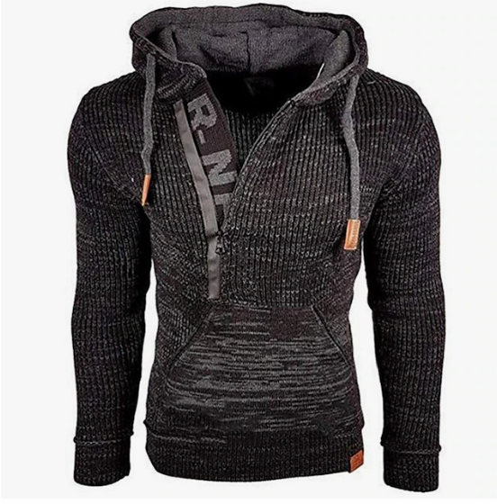 Men's vintage knit pullover - cozy casual hoodie with kangaroo pocket for autumn wear