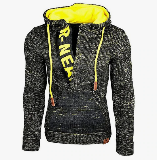 Men's vintage knit pullover - cozy casual hoodie with kangaroo pocket for autumn wear