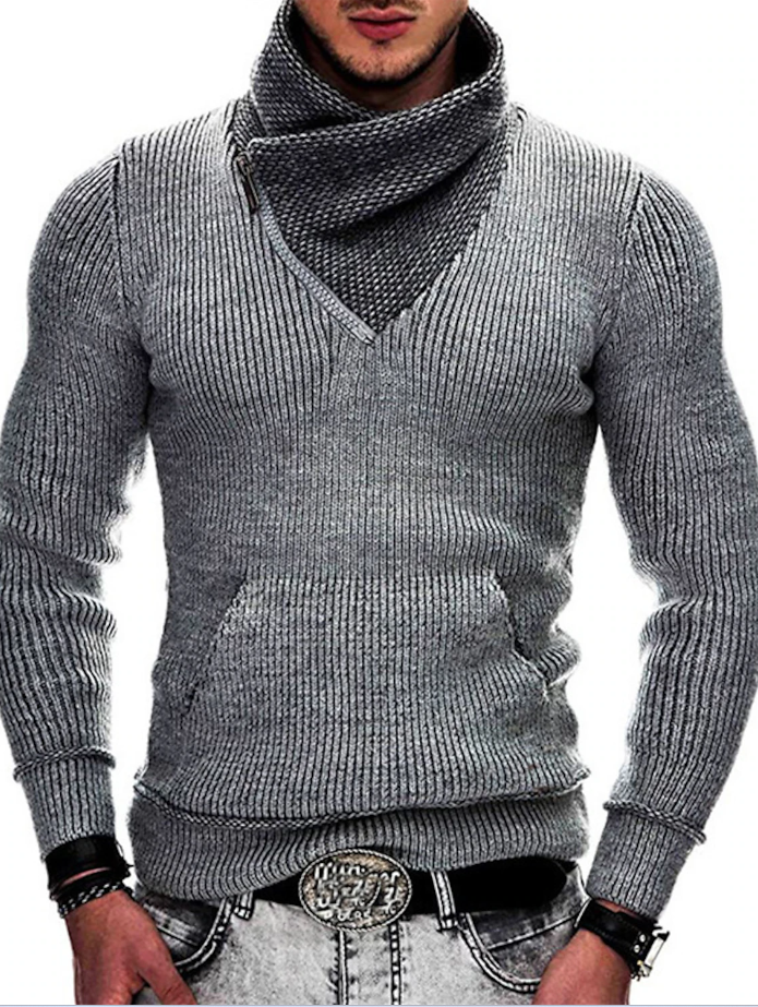 Men's ribbed winter pullover - premium knit fabric for casual wear