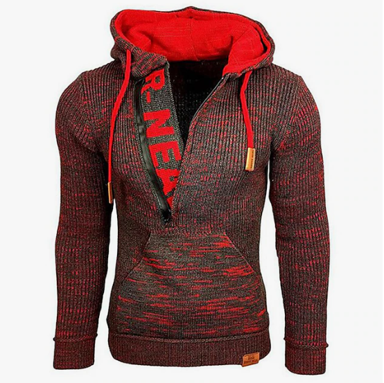 Men's vintage knit pullover - cozy casual hoodie with kangaroo pocket for autumn wear