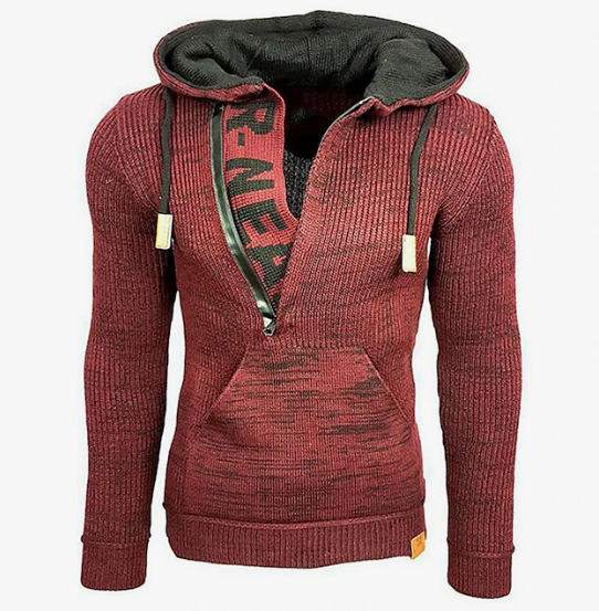 Men's vintage knit pullover - cozy casual hoodie with kangaroo pocket for autumn wear