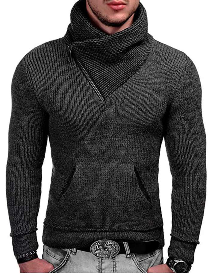 Men's ribbed winter pullover - premium knit fabric for casual wear