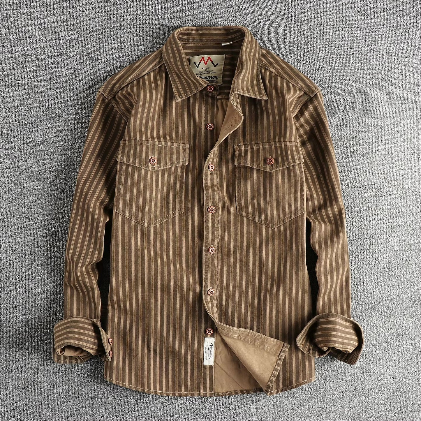 Men's casual shirt durable long sleeve striped design - versatile office and weekend wear