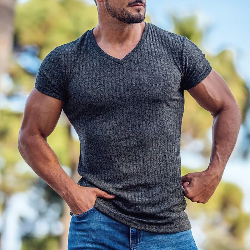 Men's ribbed v-neck t-shirt - stylish casual wear for everyday comfort
