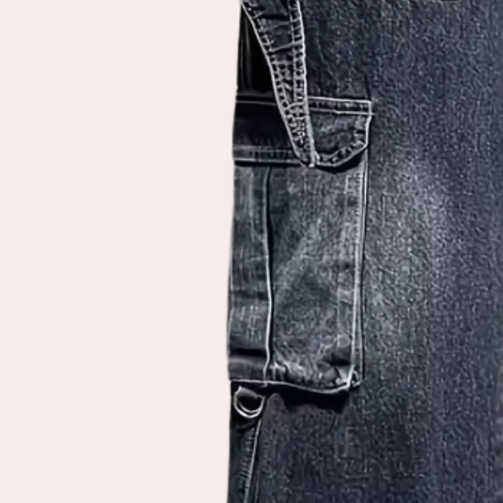 Men's cargo pants durable dark blue denim trousers - versatile casual wear