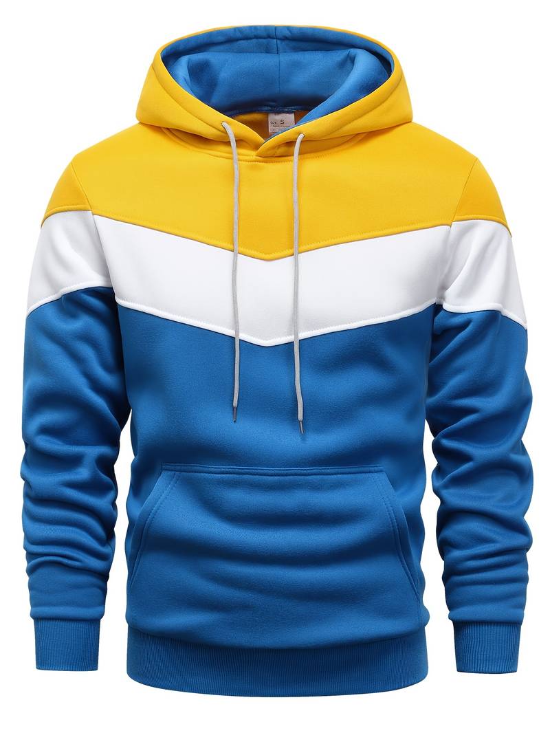Men's hoodie - modern color block pullover for casual wear with front pocket