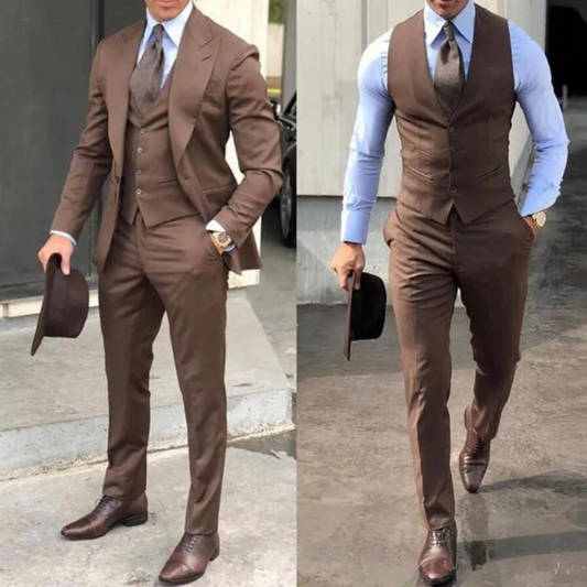 3-piece men's blazer set tailored suit - sophisticated office attire with vest, trousers, and jacket