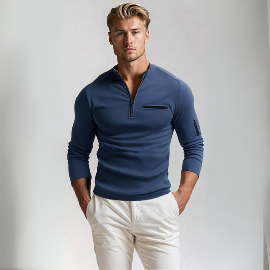 Men's half-zip pullover lightweight casual jumper - stylish everyday wear