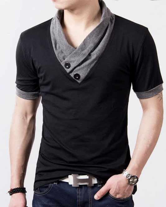 Men's short sleeve t-shirt distinctive collar casual wear - modern everyday style, soft fabric