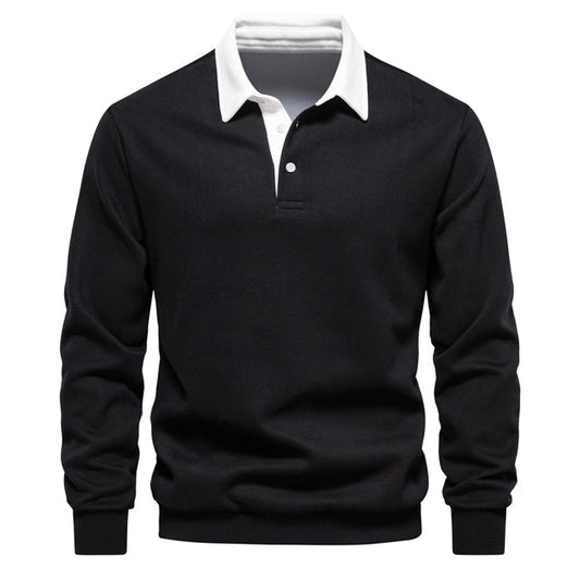 Men's polo neck sweatshirt versatile long sleeve pullover - quality cotton casual attire