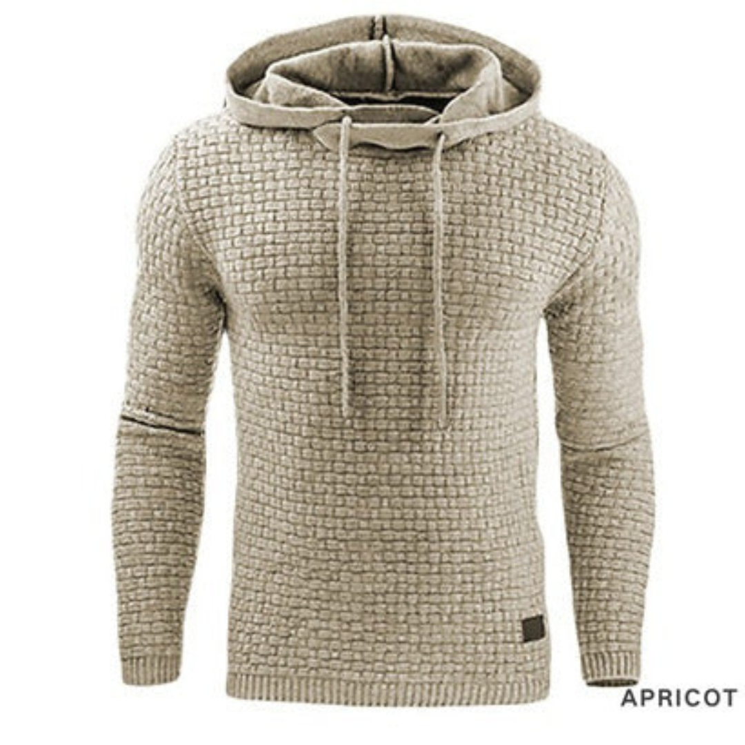 Men's hooded jumper textured knitwear grey casual - long sleeve pullover, warm fabric for everyday wear