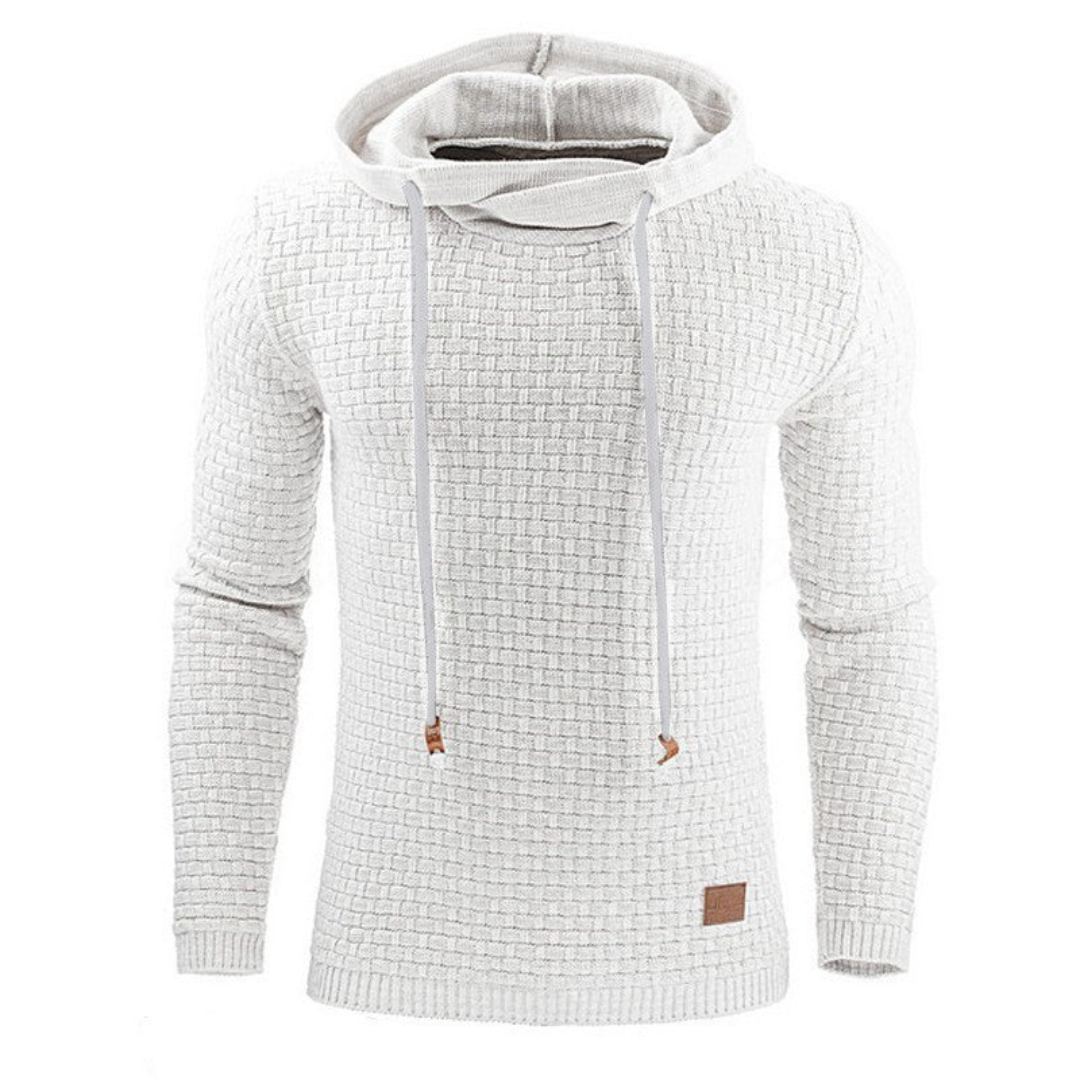Men's hooded jumper textured knitwear grey casual - long sleeve pullover, warm fabric for everyday wear