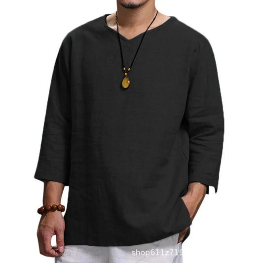 Men's linen style casual t-shirt - relaxed fit short sleeve top for everyday wear