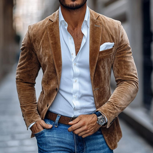 Men's blazer tailored suede maroon evening wear - refined jacket for smart casual occasions