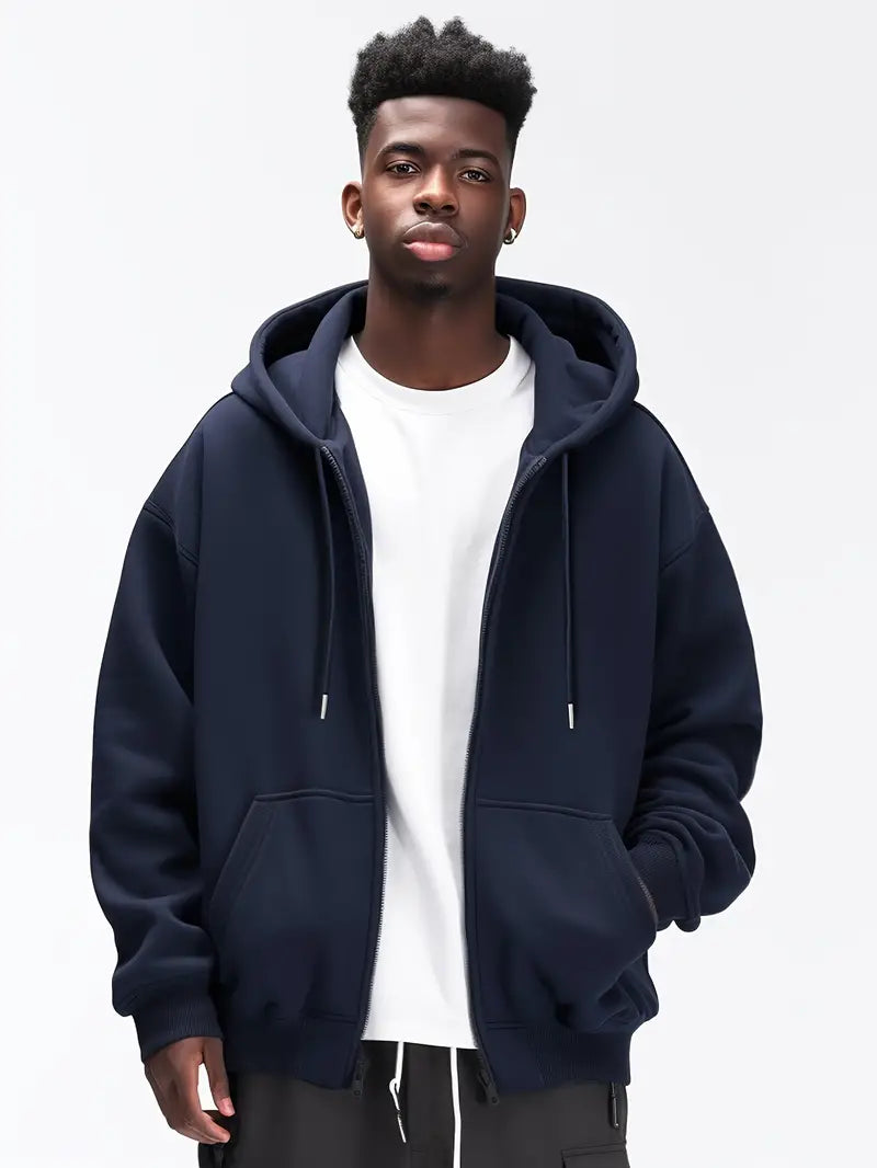 Men's zip-up hoodie casual wear - cozy oversized sweatshirt for everyday style