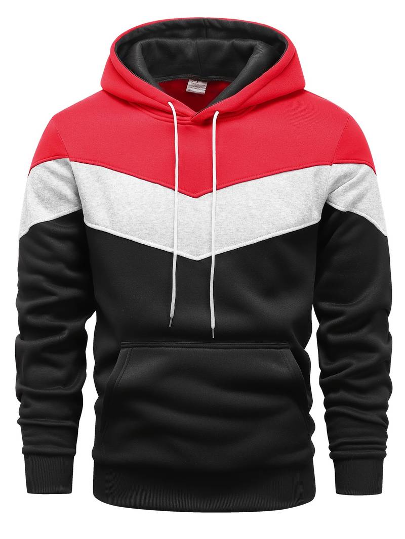 Men's hoodie - modern color block pullover for casual wear with front pocket