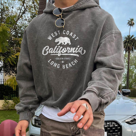 Men's vintage hoodie - stylish grey casual wear - long sleeve jumper for everyday use