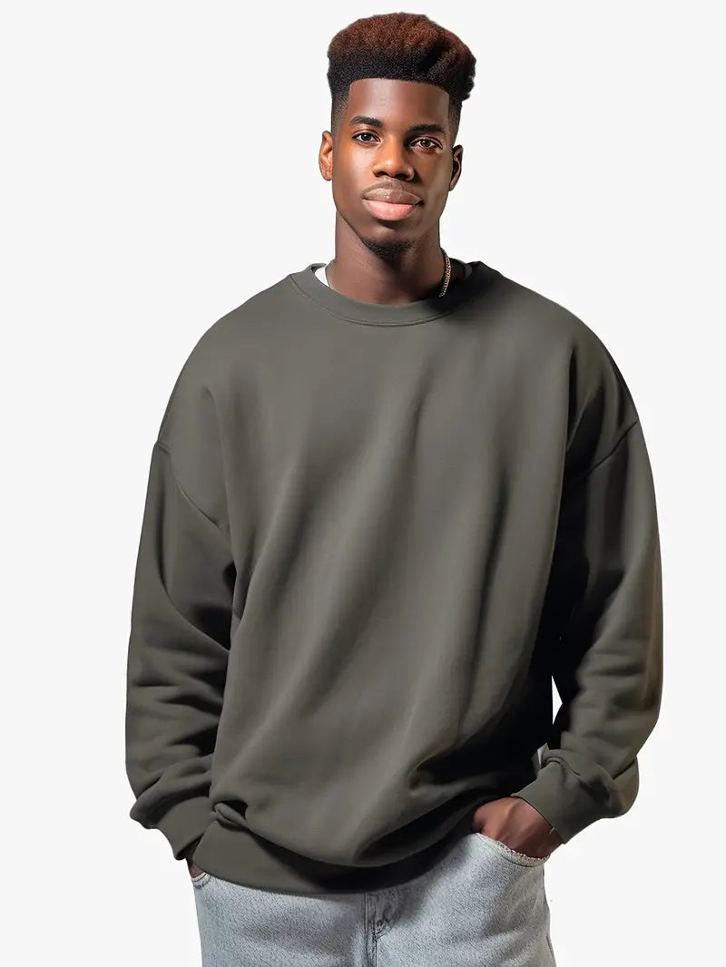 Men's casual sweatshirt relaxed fit jumper - cozy round neck for everyday wear