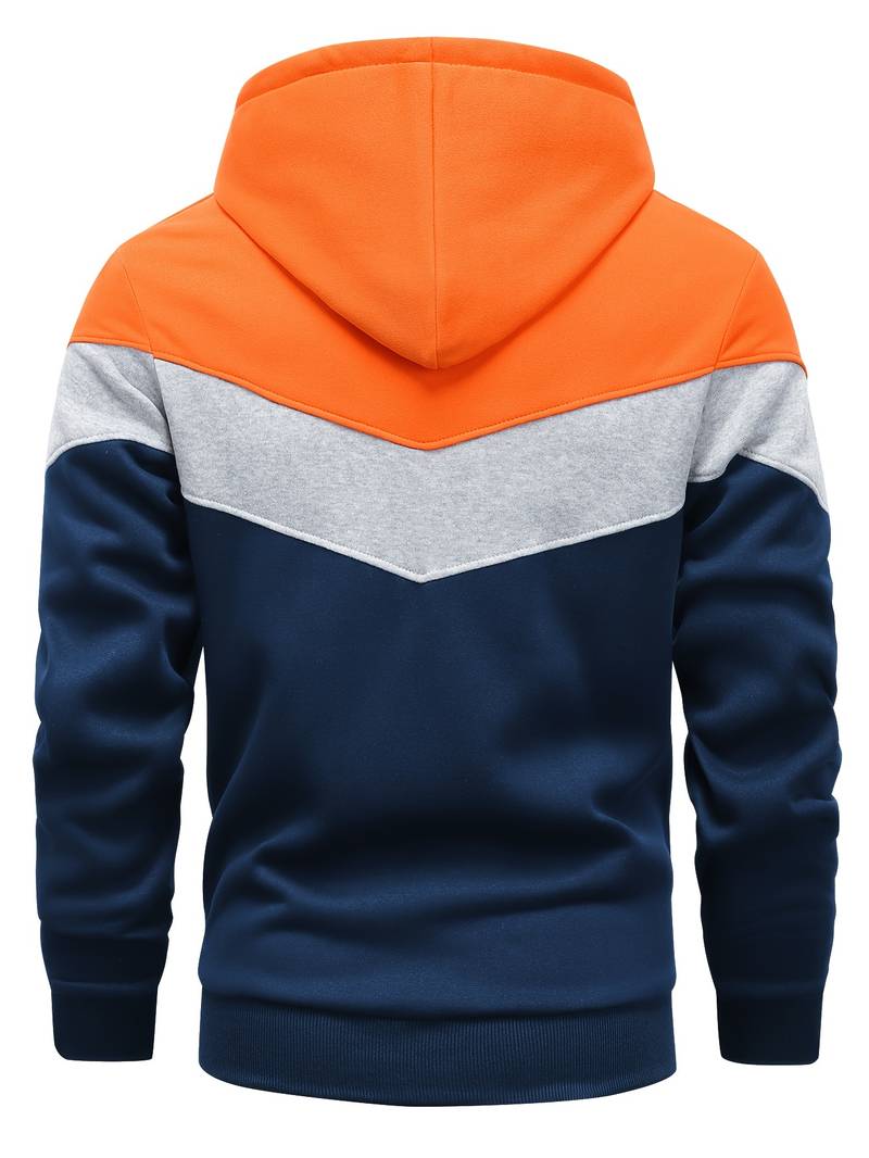 Men's hoodie - modern color block pullover for casual wear with front pocket