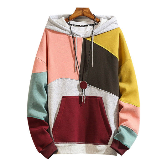 Men's patchwork grey casual hoodie - colorful sweater for everyday use
